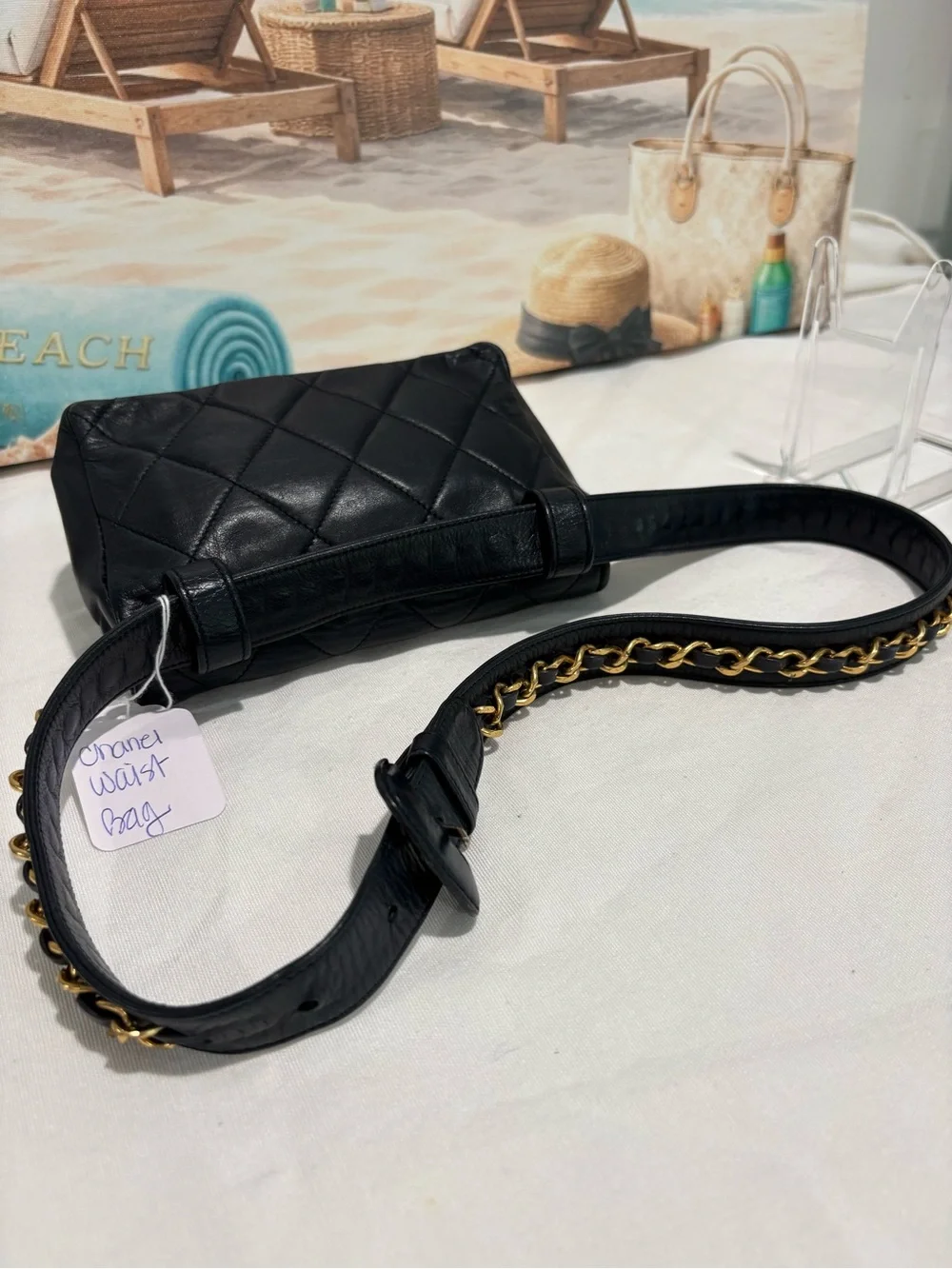Authentic Chanel Navy Matelassé leather Belt Bag w Certificate of Authenticity